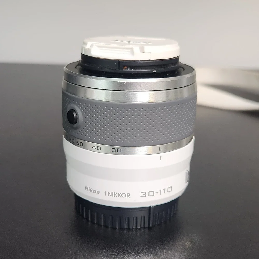 Nikon 1 J1 Digital Camera White w/ 10-30 & 30-110 Lens Hood 3 Batteries SD Card